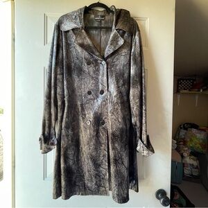 Metallic Faux Reptile Mock Croc Lightweight Trench Coat Jacket